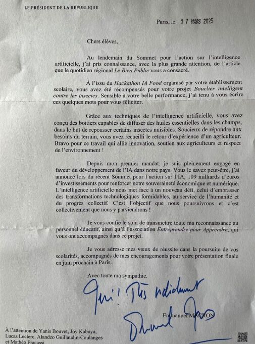 Lettre manuscrite du président de la République